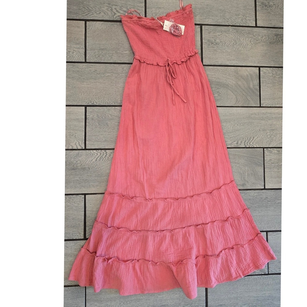 Sim & Sam Mauve Pink Smocked Tiered Maxi Dress Style 51143 Boho Ruffle Strapless